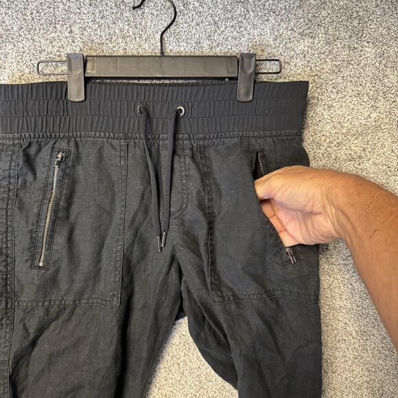 Athleta Pants Womens 4P Black Linen Jogger Elastic Waist Zip Pockets Cuffed - Picture 7 of 16